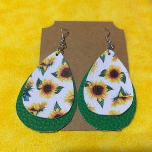 Sunflower Teardrop Earrings Handmade